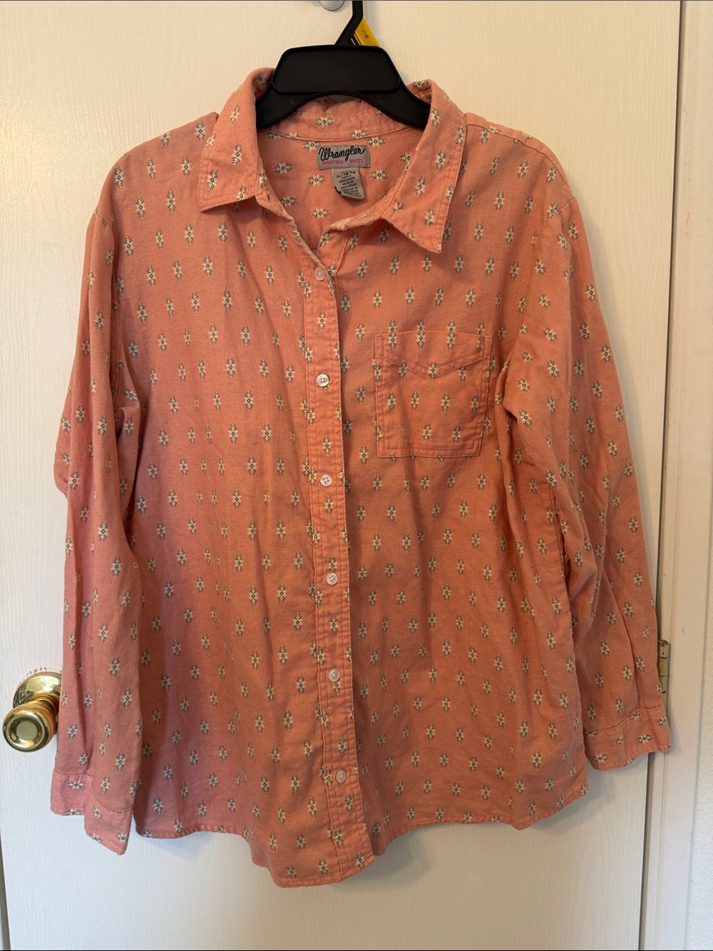 Wrangler Coral Button-Up Shirt with Aztec Print